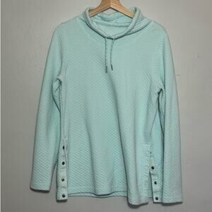 Women's M LL Bean SoftLight Quilted Top Funnelneck Light Blue Pullover Side Snap